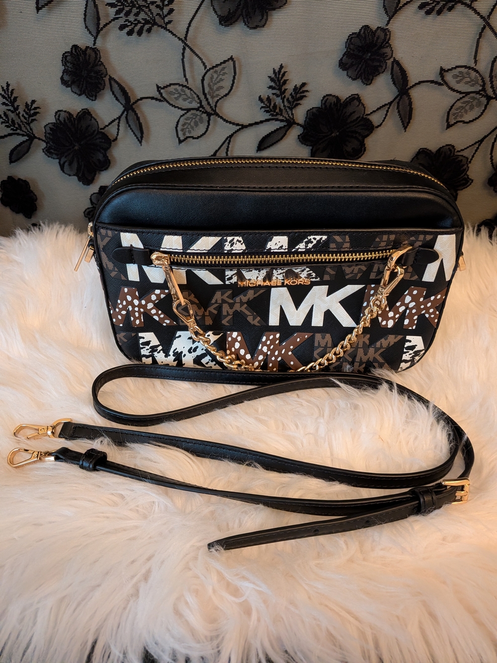 Michael Kors Multicolor MK Crossbody Bag – Gold Hardware
